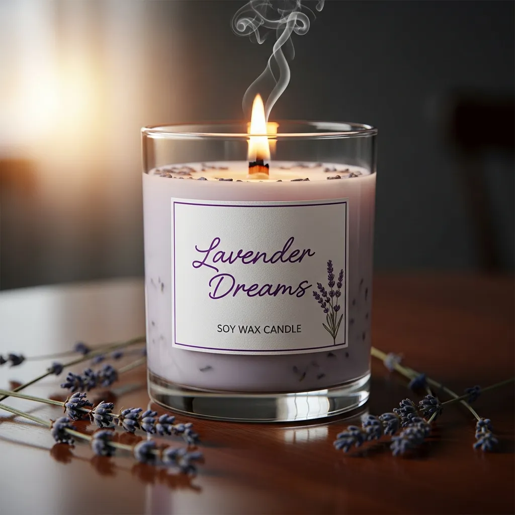 Lavender Dreams soy wax candle in elegant glass container